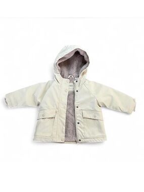 Zara Baby Plush Cream Faux-Fur Lined Hooded Rain Jacket Size 9-12 Months